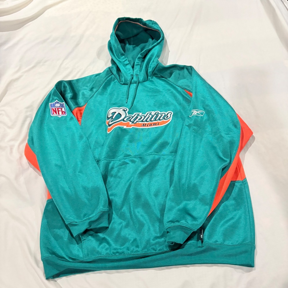 Reebok Miami Dolphins NFL Hoodie Aqua Orange Colorblock Mens Large 8070A 04